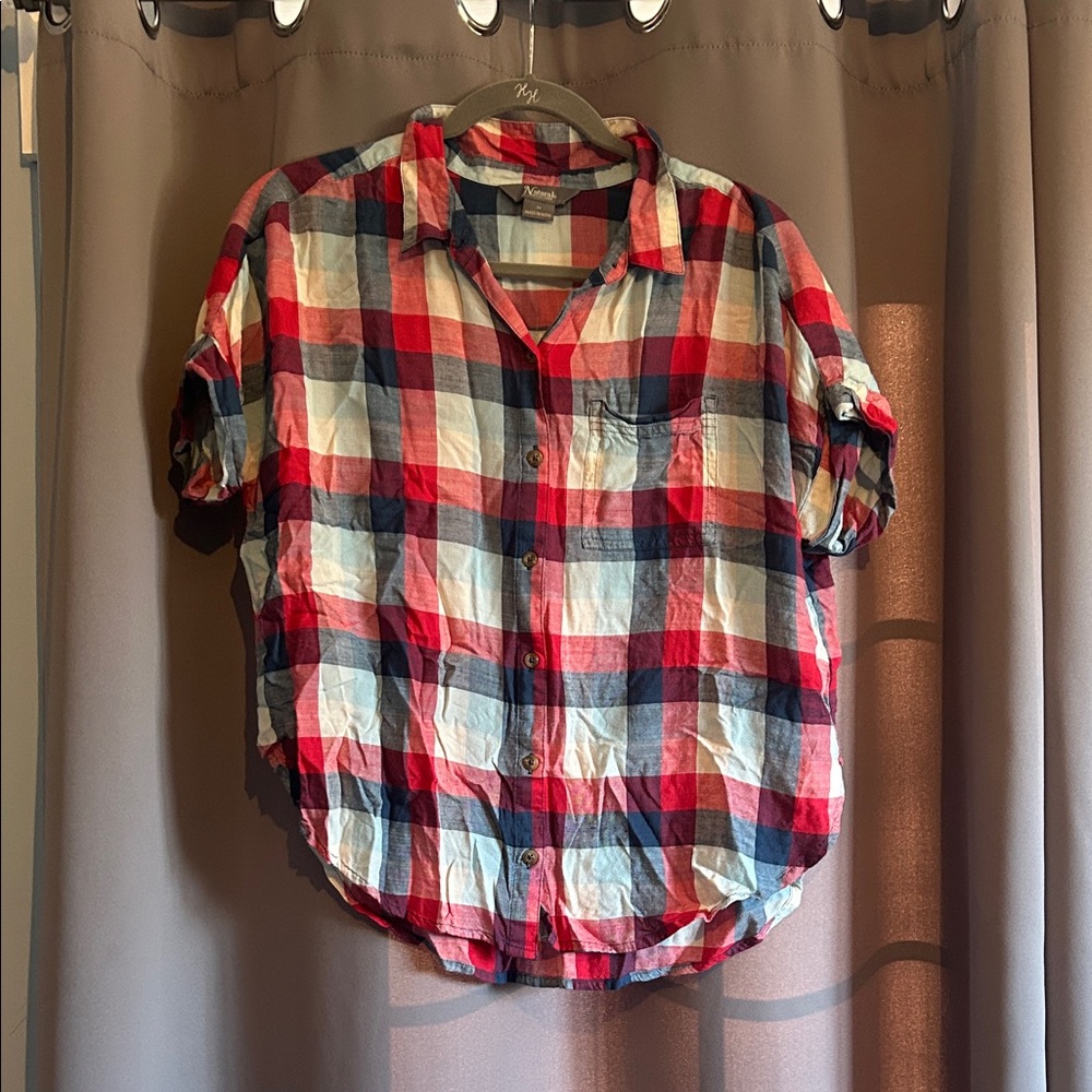 Red and Blue Plaid Button-Up Shirt